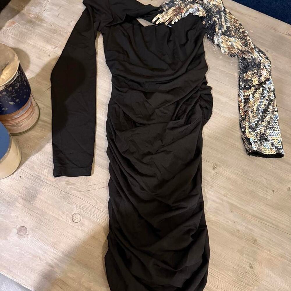 Black sequin one shoulder dress